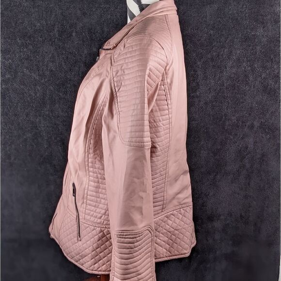 Royalty For Me Pink Pleather Biker Jacket With Faux Fur Lining - Picture 8 of 10